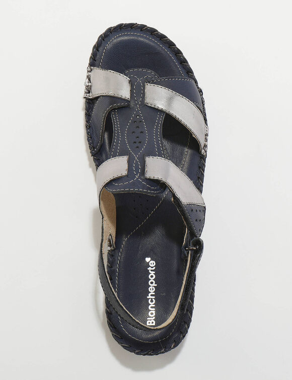 Tweekleurige sandalen in extrasoepel leer (marine)