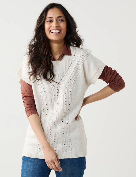Pull-tunique sans manches, maille fantaisie (&eacute;cru)