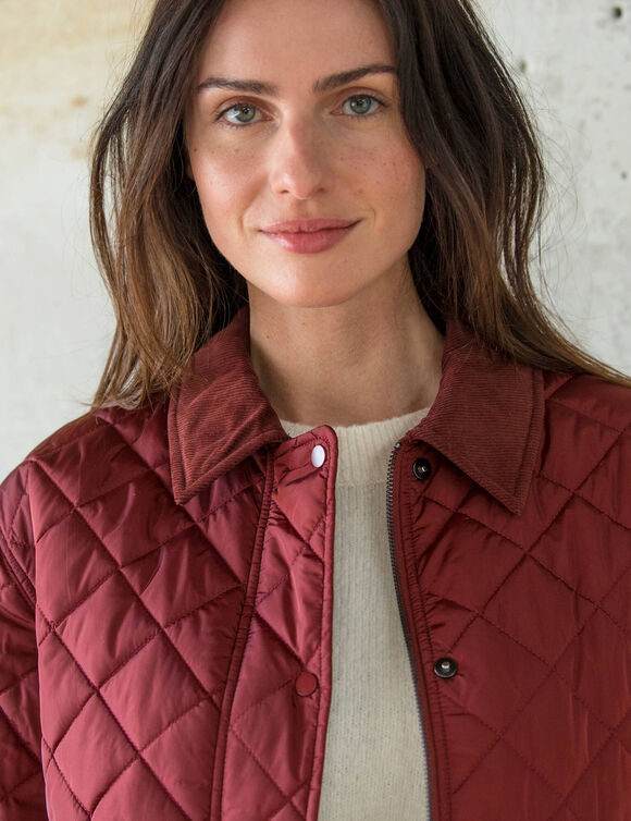 Veste courte matelass&eacute;e, d&eacute;tails velours (terracotta)