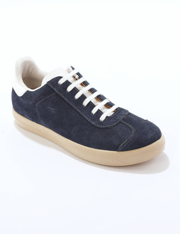 Vintage sneakers in splitleer, gekleurd (jeansblauw)