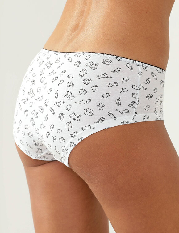 Culotte coton forme shorty imprim&eacute; motif "chat"assortis&ndash; Lot de 4 (noir / blanc)