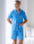 Shortama, jasje met knoopsluiting, effen katoenjersey (blauw)