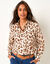 Blouse bedrukt met luipaardprint, lange mouwen (beige / chocolade)