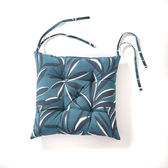 Vierkant stoelkussentje met bladerenprint - set van 2 (grijsblauw)