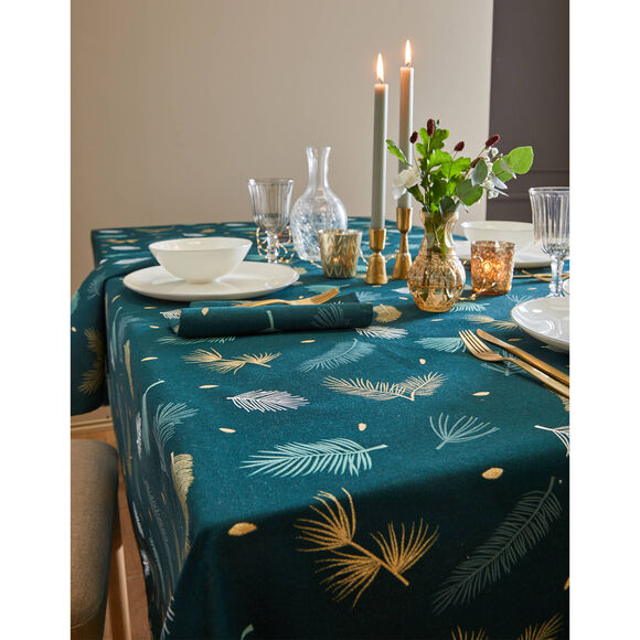 Nappe imprimée feuillage doré (vert / doré)