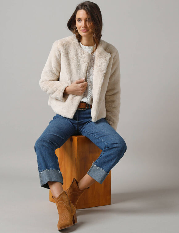 Veste duveteuse boutonn&eacute;e, manches longues (beige)