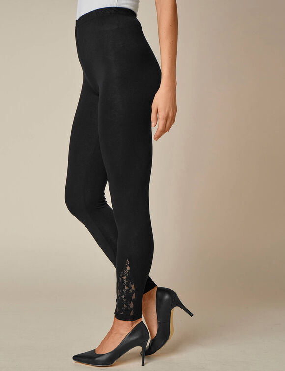 Legging base dentelle, taille élastiquée (noir)