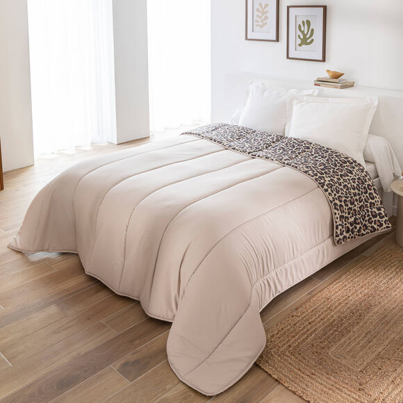 Dekbed in microvezel met luipaardprint 400g/m2 (beige / zwart)