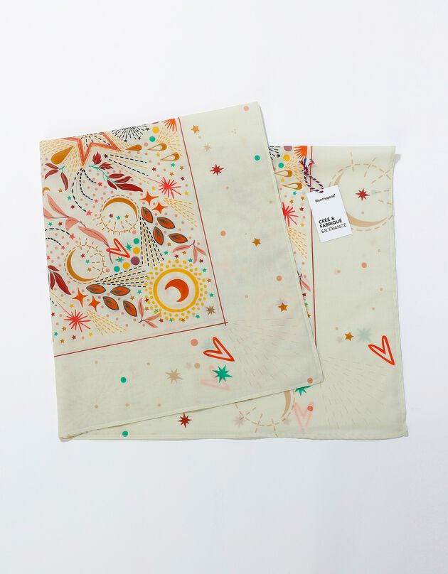 Foulard met hemelprint, 100 x 100 cm - katoen (ecru)