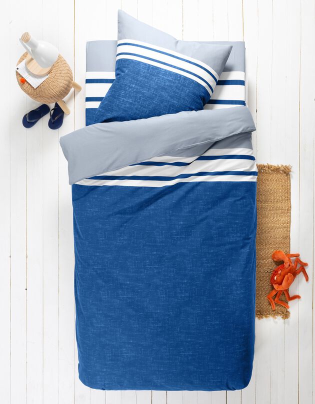 Bedlinnen voor kinderen Nathalie - katoen met faux-uni print, marine / lichtblauw, hi-res