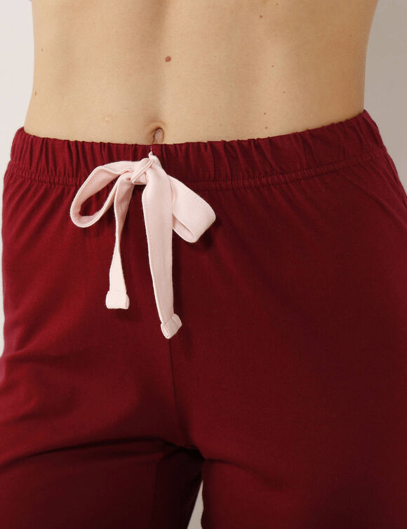 Pantalon base fleurie, jersey coton (cerise)