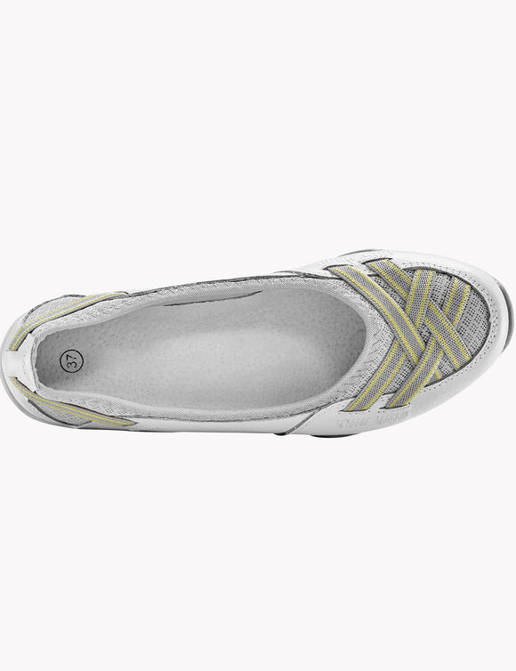 Ballerines souples cuir et textile a&eacute;r&eacute; bandes &eacute;lastiqu&eacute;es (blanc)