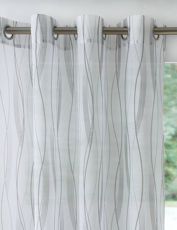 Paneelgordijn in voile met golvenmotief - afgewerkt met oogringetjes (grijs)
