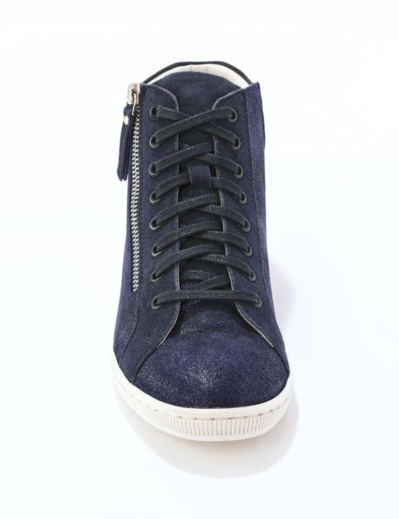 Basket montantes zippées en cuir souple effet irisé (marine)