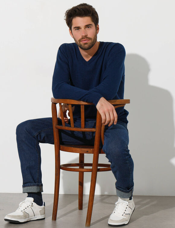 Pull col V 80% laine (marine)