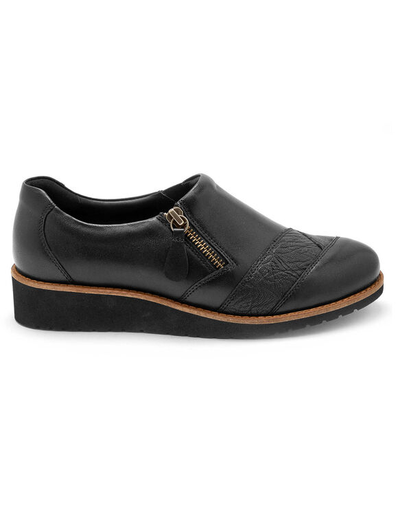 Sans-gêne compensées en cuir grande largeur (noir)