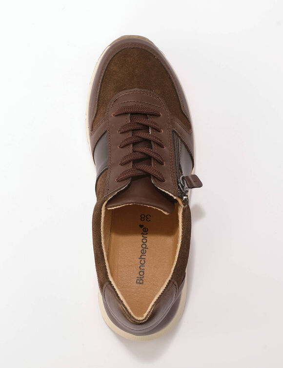 Lederen sneakers met extra brede pasvorm (chocolade)