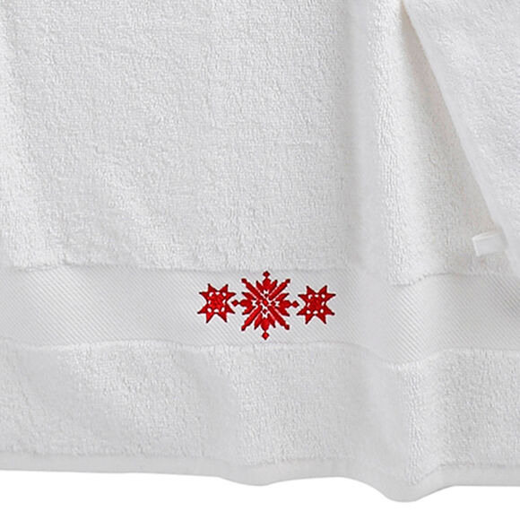 Éponge coton liteau brodé flocons de neige - 420g/m² (blanc)