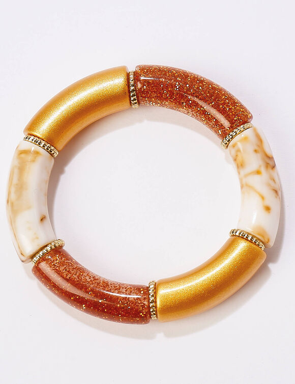 Bracelet tubes élastiqué - lot de 2 (écru / doré)