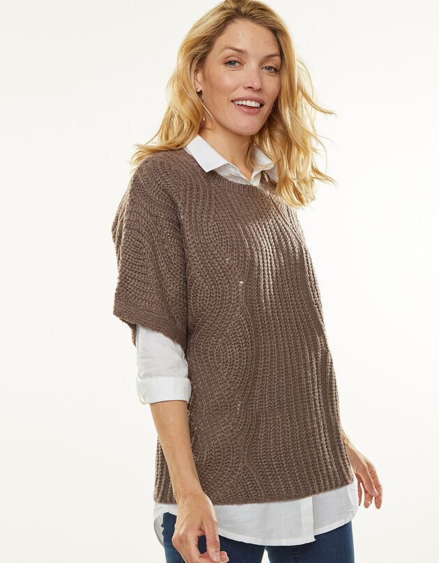 Poncho trui met mouwen op ellebooglengte (chocolade) Poncho trui met mouwen op ellebooglengte (chocolade)