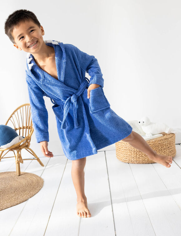 Badjas voor kinderen, haaienmotief, in katoenen badstof - 340 g/m2 (felblauw)