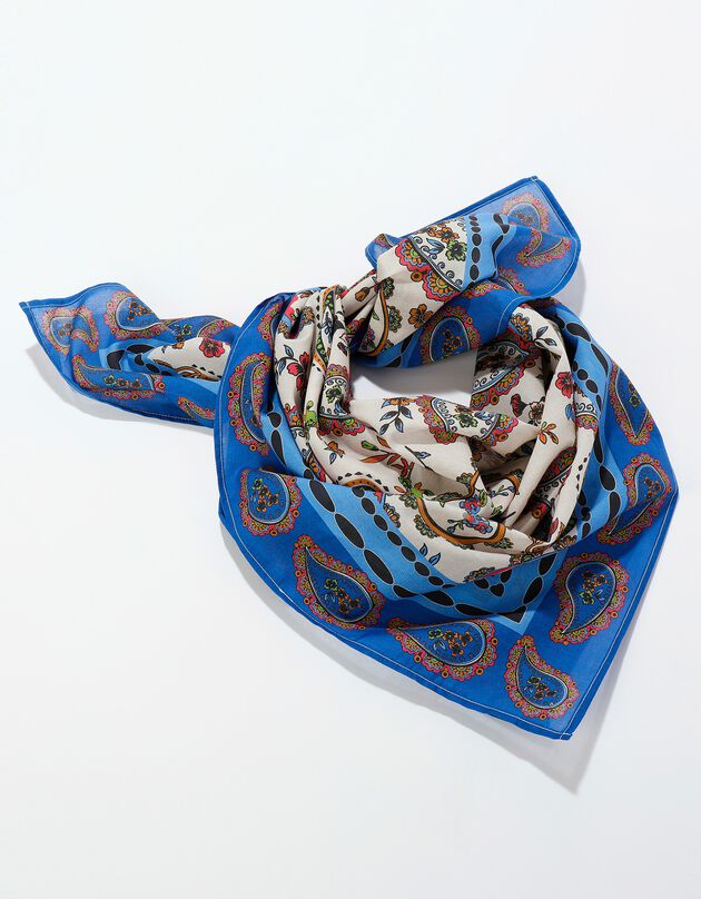 Foulard met kasjmierprint, 100 x 100 cm - katoen (roséblauw)