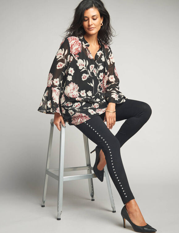 Tunique ample, en voile imprimé (noir / beige)