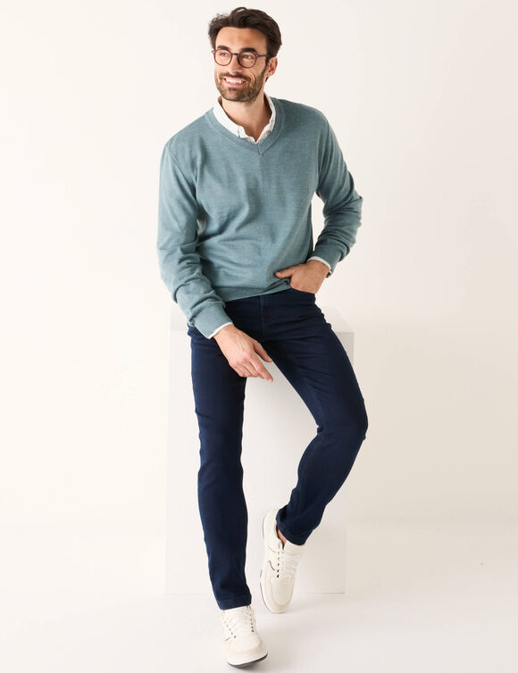 Pull uni col V (aqua chin&eacute;)