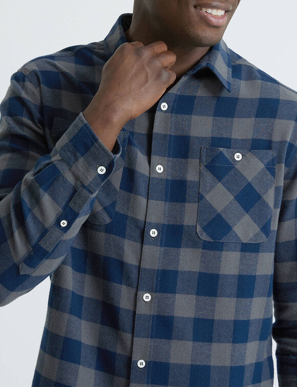 Chemise carreaux &eacute;cossais flanelle (marine / gris)
