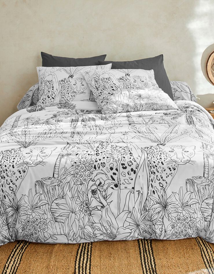 Linge de lit Botanic en coton imprimé jungle léopard (blanc)