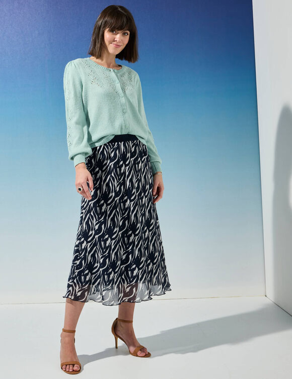 Cardigan col rond, maille ajourée (vert d'eau)