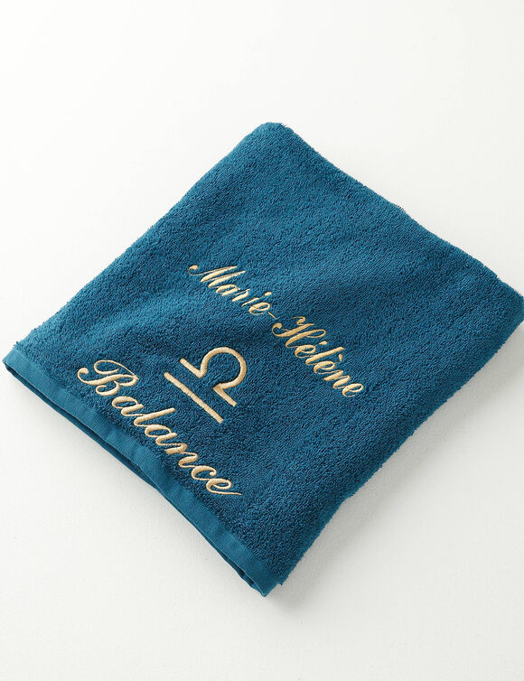 Serviettes de bain brod&eacute;es Balance personnalisable - 420g/m2 (bleu paon)