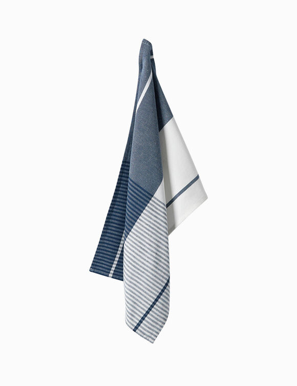 Torchons rayures coton/lin - lots  (bleu / blanc)
