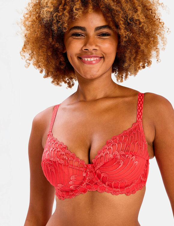 Narcisse-beha met geborduurde tule - met beugels (rood)