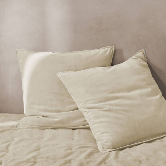 Omkeerbaar, gewatteerd bedsprei van twee materialen &ndash; fluweel 100 g/m&sup2; en gewassen katoen 57 draden/cm&sup2; (beige)