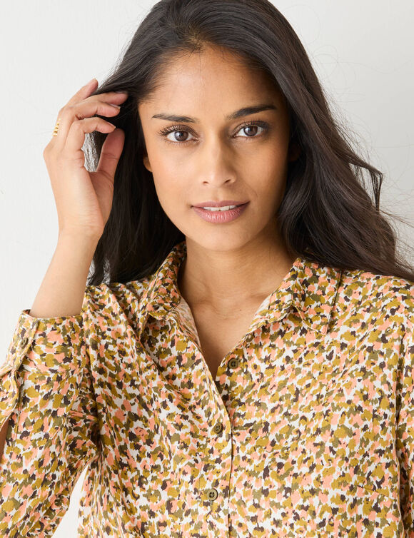 Chemise liquette imprimé minimaliste (chocolat / corail)