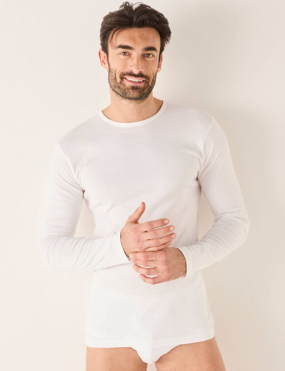 Ondergoed T-shirt voor heren, met ronde hals en lange mouwen (wit)