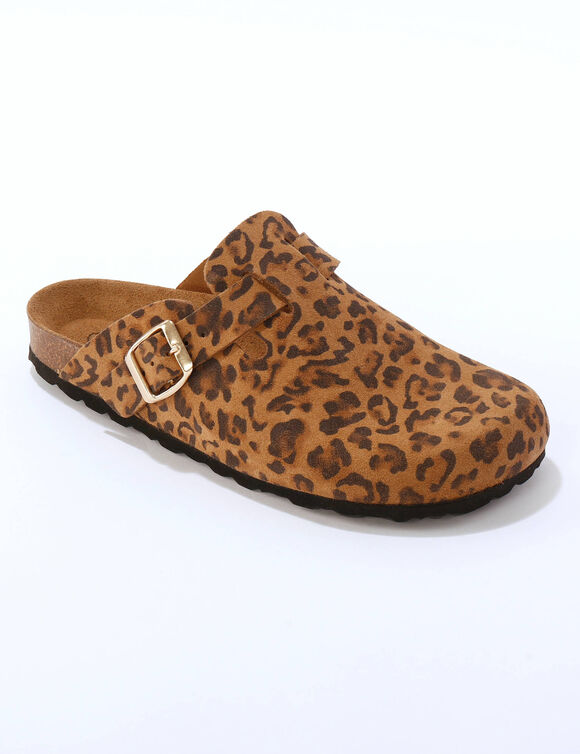 Clogs in splitleer met verstelgesp (bruin / zwart)