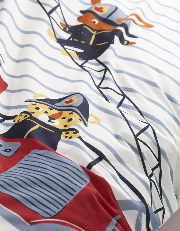 Linge de lit enfant à motifs Pompiers en coton (bleu ciel)