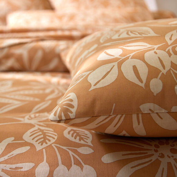 Bedlinnen Céline, in katoen met bloemenprint (karamel)