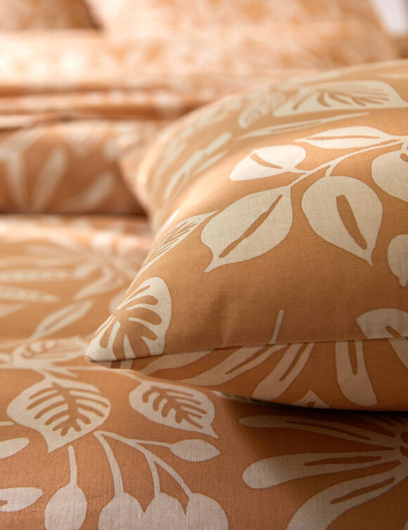 Linge de lit Céline en coton imprimé floral (caramel)