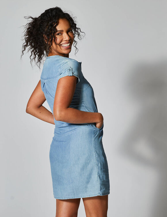 Robe col tunisien, denim l&eacute;ger (bleached)