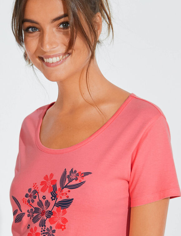 Chemise de nuit courte imprim&eacute;e fleurs  (corail)