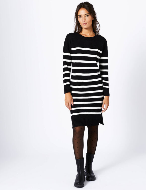 Robe pull marinière rayée (noir / écru)