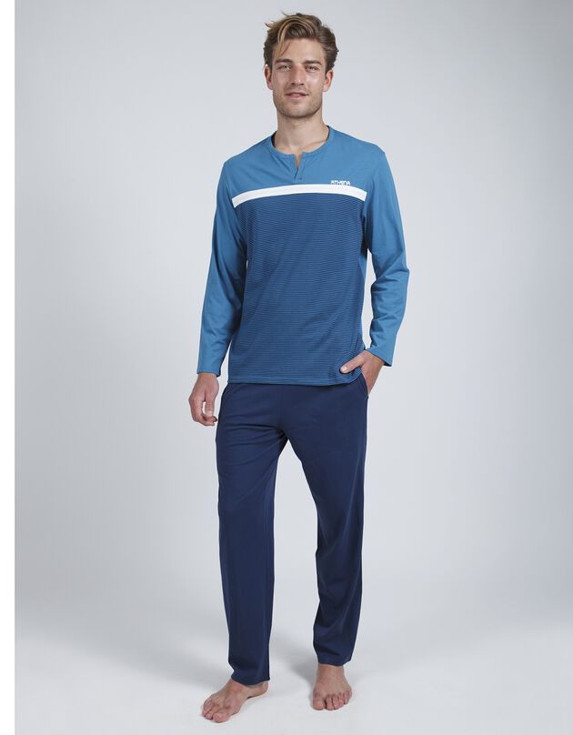 Pyjama Sport en coton biologique à col rabat homme - Athena®, turquoise, hi-res