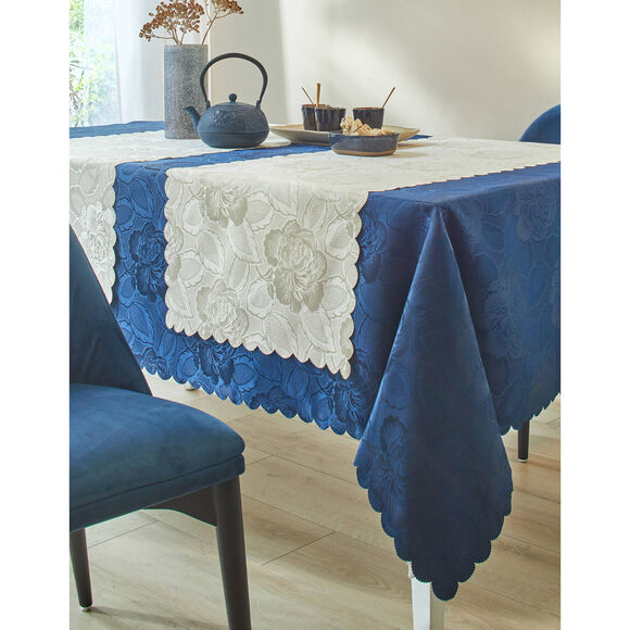 Nappe jacquard damass&eacute; (bleu nuit)