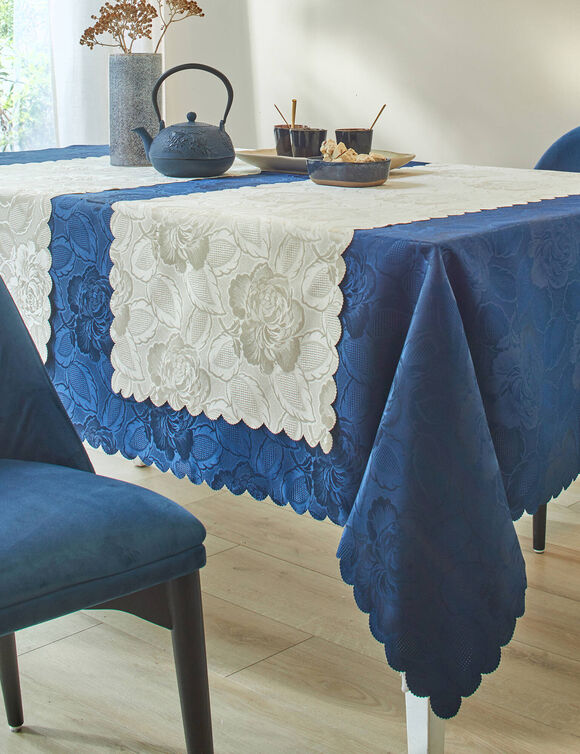 Jacquard tafellaken in damast (nachtblauw)
