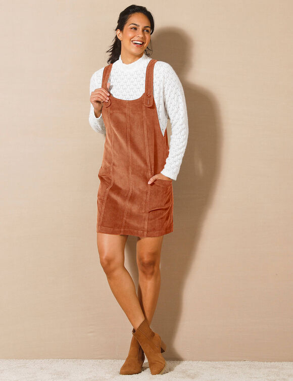 Robe chasuble évasée, velours côtelé (caramel)