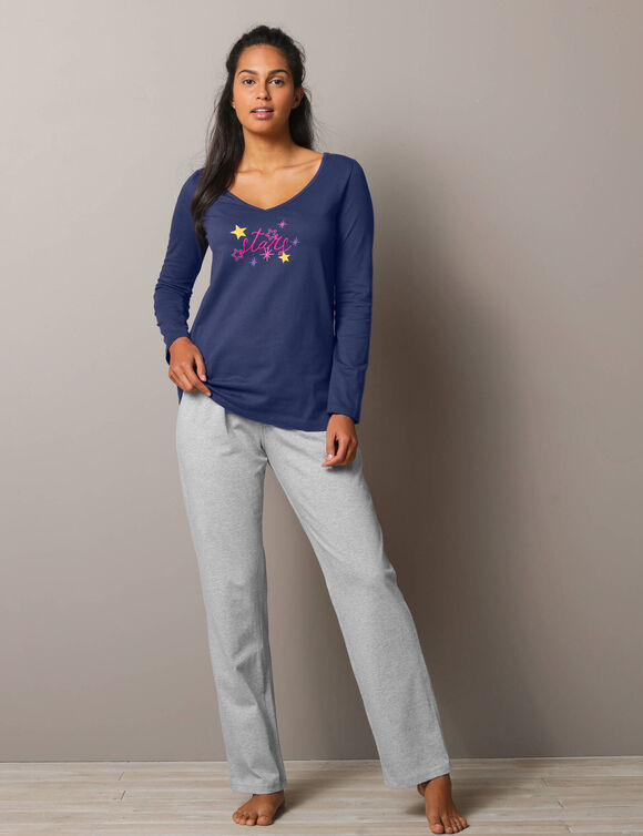 Pantalon de pyjama uni Estrella - coton (gris chiné)