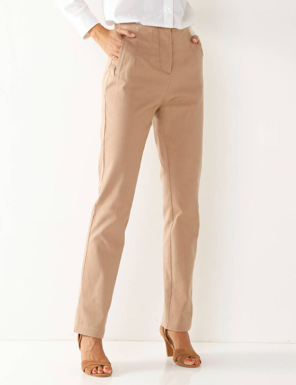 Pantalon gainant, coupe droite taille haute (sable)
